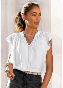 Lascana Damen Schlupfbluse, weiß, modisch, Gr. 38, unifarben, Web, Obermaterial: 100% Viskose, Blusen, mit Rüschenärmeln, Kurzarmbluse, elegant