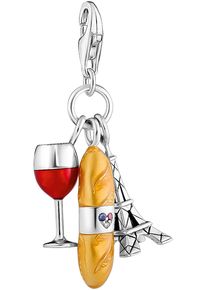 Thomas Sabo Damen Charm-Einhänger "Rotweinglas, Baguette und Eiffelturm, 2078-390-7", beige, Silber 925 (Sterlingsilber), Charms, mit Korund