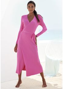 Lascana Damen Strickkleid, Gr. 44, pink, Obermaterial: 80% Viskose, 20% Nylon, unifarben, modisch, Kleider, Loungekleid zum wickeln mit