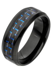 Jobo Herren Fingerring, 58, Edelstahl-Carbon, blau, Edelstahl, Carbon, Fingerringe, Edelstahl schwarz beschichtet mit Carbon-Einlage