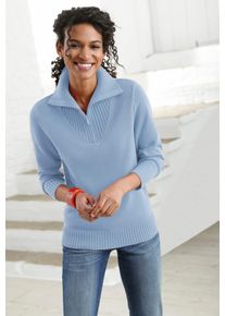 Casual Looks Damen Troyer "Pullover", blau, Gr. 36, meliert, unifarben, 50% Baumwolle, 50% Polyacryl, Pullover