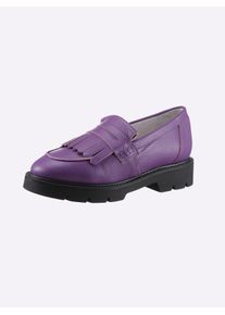 Heine Damen Slipper, Gr. 37, lila, Leder, Glattleder, modisch, Schuhe