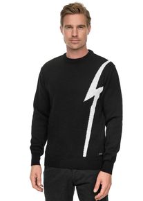 Rusty Neal Herren Strickpullover, schwarz-weiß, casual, Gr. L, meliert, 75% Polyacryl, 25% Baumwolle, Pullover, mit Blitz-Design