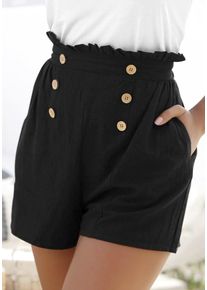 Lascana Damen Shorts, schwarz, modisch, Gr. 38, unifarben, Web, Obermaterial: 58% Viskose, 28% Baumwolle, 14% Leinen, Hosen, im Paperbag-Look mit