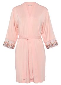Lascana Damen Kimono, Gr. 36, rosa, Single-Jersey, unifarben, Hausmäntel, mit bestickter Spitze