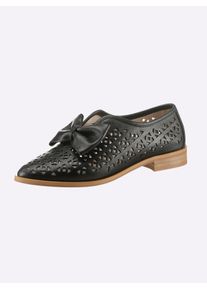 Heine Damen Slipper, Gr. 36, schwarz, Leder, Glattleder, modisch, Schuhe