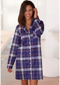 H.I.S. H.I.S Damen Nachthemd, Gr. 32, blau, Flanell, Obermaterial: 100% Baumwolle, kariert, gemustert, klassisch, Kleider, aus Flanell im Karo-Design