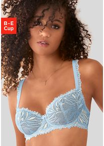 Lascana Damen Balconnet-BH, Gr. 80, blau, Spitze, Obermaterial: 88% Polyamid, 12% Elasthan, feminin, BHs, mit extravaganten Spitzenträgern, Dessous