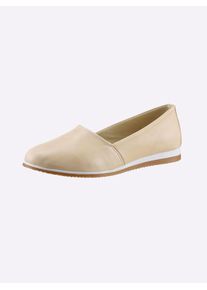 Heine Damen Slipper, Gr. 37, beige, Leder, Leder, sportlich, Schuhe