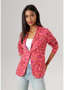 Damen Kurzblazer, bunt, modisch, Gr. 36, Aniston SELECTED, Jacquardmuster, Jersey, Obermaterial: 68% Polyester, 27% Viskose, 5% Elasthan, Blazer, mit