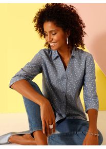 Classic Basics Damen Jeansbluse, blau, Gr. 48, gemustert, mehrfarbig, bedruckt, 100% Baumwolle, Blusen