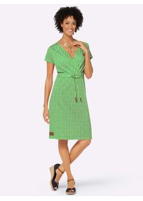 Casual Looks Damen Jerseykleid "Jersey-Kleid", grün, Gr. 44, gemustert, mehrfarbig, gestreift, Jersey, Single Jersey, 100% Baumwolle, Kleider