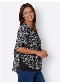 Classic Basics Damen Georgettebluse, schwarz-weiß, Gr. 54, geblümt, gemustert, 100% Polyester, Top:100% Polyester, Blusen