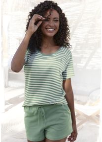 Vivance Dreams Damen Shorty, Gr. 32, grün, Single Jersey, Obermaterial: 100% Baumwolle, gestreift, bestickt, casual, Homewear-Sets, mit schönem