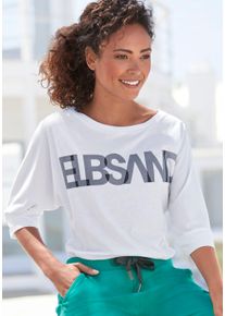 ELBSAND Damen 3/4-Arm-Shirt, weiß, casual, Gr. S, unifarben, Jersey, Obermaterial: 50% Baumwolle, 50% Polyester, Shirts, mit Logodruck, Baumwoll-Mix,