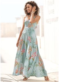Lascana Damen Maxikleid, blau, modisch, Gr. 36, bedruckt, Web, Obermaterial: 100% Viskose, Kleider, aus gewebter Viskose, Cut-Out am Rücken,