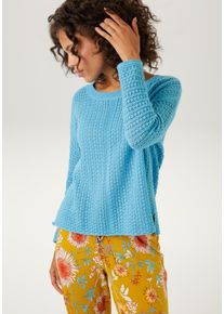 Aniston CASUAL Damen Strickpullover, blau, modisch, Gr. 38, unifarben, Ajourstrickmuster, gemustert, Strick, Obermaterial: 100% Baumwolle, Pullover,