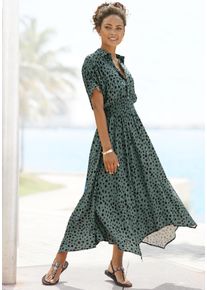 Lascana Damen Druckkleid, grün, modisch, Gr. 34, bedruckt, Web, Obermaterial: 100% Viskose, Kleider, mit Punktedruck und asymmetrischem Saum,