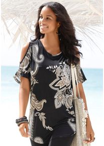 Lascana Damen Longshirt, bunt, modisch, Gr. 32, Jersey, Obermaterial: 100% Viskose, Shirts, mit Cut-outs an den Schultern, Alloverprint, Shirtkleid,