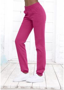 H.I.S. H.I.S Damen Relaxhose, Gr. 36, pink, angeraute Sweatware, Obermaterial: 60% Baumwolle, 40% Polyester, casual, Hosen, mit Piping vorn, Loungeanzug