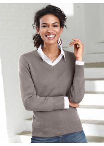 Casual Looks Damen V-Ausschnitt-Pullover "Pullover", grau, Gr. 40, unifarben, meliert, 50% Baumwolle, 50% Polyacryl, Pullover