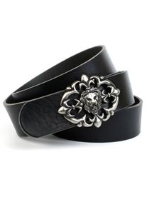 Anthoni Crown Damen Ledergürtel, schwarz, casual, Gr. 95, unifarben, Leder, Gürtel, Vollledergürtel mit Schließe "Löwe"