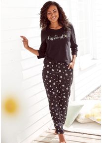 Vivance Dreams Damen Pyjama, Gr. 32, schwarz, Single Jersey, Obermaterial: 100% Baumwolle, geblümt, Basic, Homewear-Sets, mit Gänseblümchen-Druck