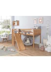 Hochbett Ticaa, B:179cm H:113cm L:205cm, beige, Jugendzimmer, Hochbetten, "Ekki", mit Rollrost wahlweise mit Matratze, Buche
