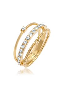 Elli Damen Solitärring "Kristalle Ringset (3 tlg) 925 Silber", 62mm,mit Steinen, Silber 925 (Sterlingsilber), gold, Silber 925 (Sterlingsilber),