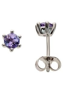 Firetti Damen Paar Ohrstecker "Schmuck Geschenk Gold 585 Ohrschmuck Farbstein Edelstein Tansanit", Weißgold 585, lila, Weißgold 585, Ohrringe, mit