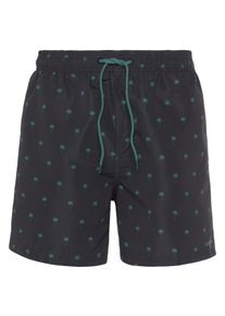s.Oliver Herren Badeshorts, grün, Gr. M, bedruckt, kontrastfarbene Details, Recycling-Polyester, Microfaser, Badehosen, mit Palmen-Design