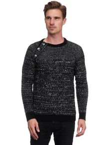 Rusty Neal Herren Strickpullover, schwarz-weiß, casual, Gr. S, unifarben, 75% Polyacryl, 25% Baumwolle, Pullover, mit modischen Knöpfen