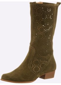 Heine Damen Stiefel, Gr. 41, grün, Leder, Veloursleder, Rindsleder, modisch, Schuhe