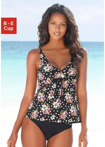 Lascana Damen Bügel-Tankini, schwarz, Gr. 38, gepunktet, floral, Polyamid, Bikini-Sets, im angesagten Design