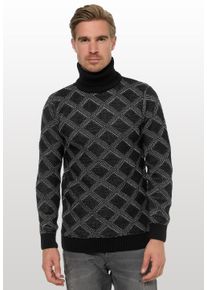 Rusty Neal Herren Rollkragenpullover, schwarz, casual, Gr. S, unifarben, 70% Polyacryl, 30% Baumwolle, Pullover, mit stylischem Karo-Muster