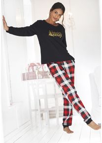 Lascana Damen Pyjama, Gr. 32, bunt, Single Jersey, Obermaterial: 100% Baumwolle, kariert, festlich, Homewear-Sets, mit karierter Hose