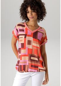 Aniston CASUAL Damen T-Shirt, bunt, modisch, Gr. 48, gemustert, gestreift, bedruckt, Cru00eape, Single Jersey, Obermaterial: 97% Polyester, 3%