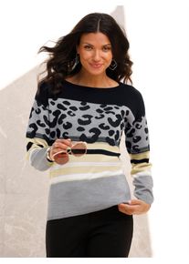 Classic Basics Damen Rundhalspullover "Pullover", beige, Gr. 48, gemustert, animal-print, 100% Polyacryl, Pullover