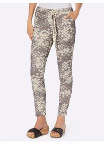 Heine Damen Webhose, beige, Gr. 50, gemustert, 65% Baumwolle, 32% Polyester, 3% Elasthan, Hosen
