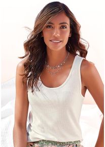 Lascana Damen Pyjamaoberteil, Gr. 36, beige, Rippstrick, Obermaterial: 63% Polyester, 33% Viskose, 4% Elasthan, unifarben, feminin, Shirts, aus