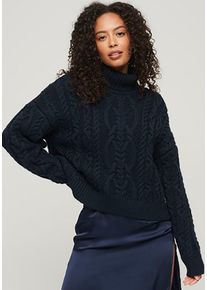 Superdry Damen Strickpullover "VINTAGE HIGH NECK CABLE KNIT", blau, modisch, Gr. M, unifarben, Strick, Obermaterial: 75% Polyacryl, 15% Polyamid, 10%