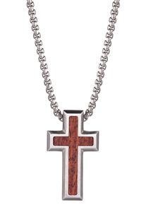Kingka Herren Kette mit Anhänger "Kreuz, SWN531", Edelstahl-Holz, L: 65cm, braun, Edelstahl, Holz, Halsketten, mit Holz