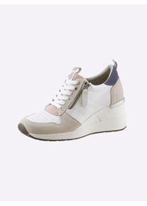 Heine Damen Sneaker, Gr. 41, weiß, Leder, Glattleder, Veloursleder, modisch, Schuhe