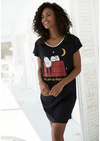 PEANUTS Damen Nachthemd, Gr. 32, schwarz, Single Jersey, Obermaterial: 100% Baumwolle, bedruckt, feminin, Kleider, mit Snoopy Druckmotiv