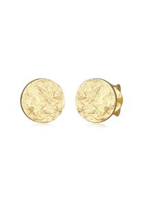 Elli Damen Paar Ohrstecker "Plättchen Rund Struktur Silber 925", OneSize, ohne Stein, Silber 925 (Sterlingsilber), gold, Silber 925 (Sterlingsilber),