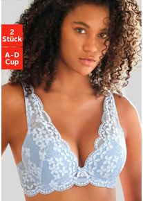 Petite Fleur Damen Push-up-BH, Gr. 90, blau, Spitze, Obermaterial: 60% Polyamid, 35% Polyester, 5% Elasthan, feminin, BHs, in High Apex Schnittform,