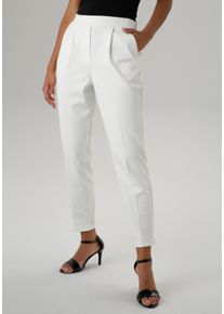 Damen Schlupfhose, weiß, elegant, Gr. 42, Aniston SELECTED, unifarben, Jersey, Obermaterial: 65% Polyester, 32% Viskose, 3% Elasthan, Hosen, mit