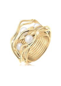 NENALINA Damen Perlenring "Süßwasserperlen Geschwungen Gedreht 925 Silber", 54mm, ohne Stein, Silber 925 (Sterlingsilber), 9mm, gold, Silber 925