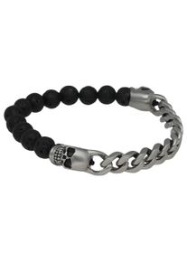 Jacques Charrel Damen Armband "lava Kugeln + Panzerkette mit zwei Totenköpfen, Edelstahl", schwarz, Edelstahl, Armbänder