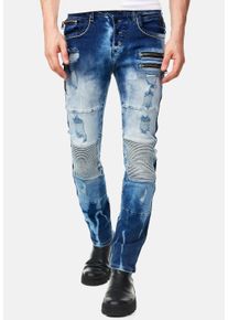 Rusty Neal Herren Slim-fit-Jeans "MISATO", blau, casual, Gr. 29, unifarben, 98% Baumwolle, 2% Elasthan, Jeans, im modischen Used-Look